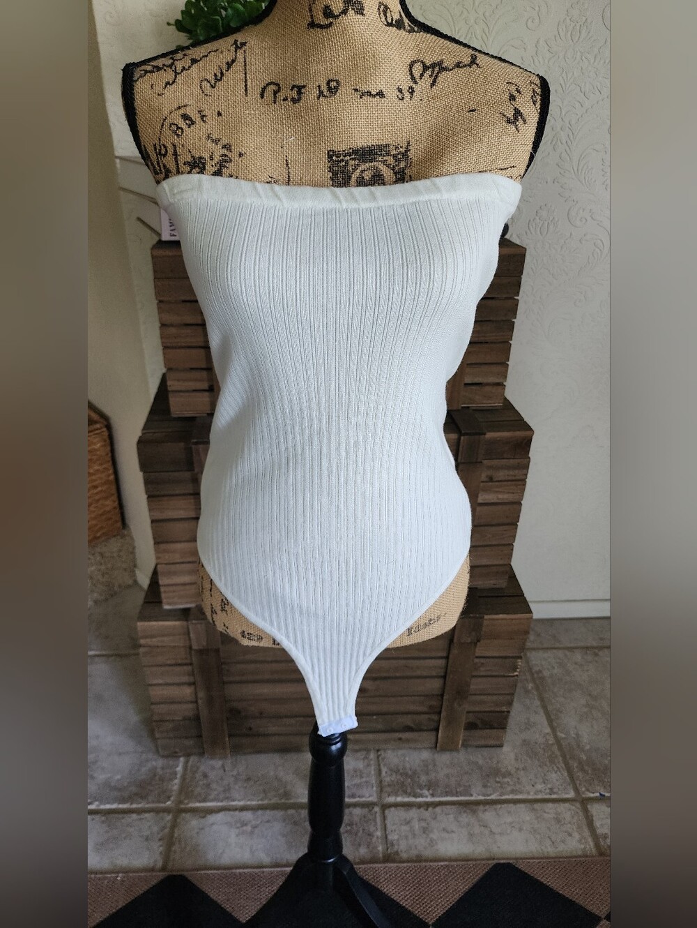 Pink Lily Ribbed Strapless Bodysuit
